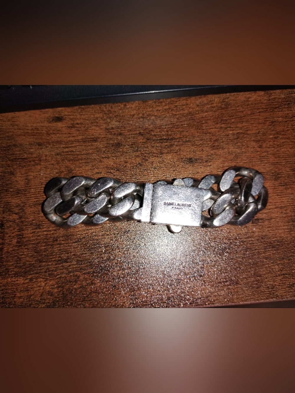 Saint Laurent Antique Silver Curb Chain Bracelet